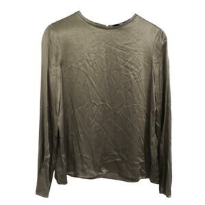 Alpha Studio Womens Sz 40 S Olive Bronze Satin Long Sleeve Blouse